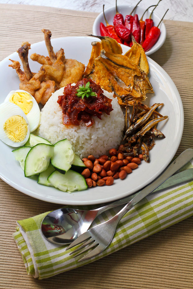 Nasi Lemak (Malaysian Coconut Milk Rice with Anchovies Sambal)