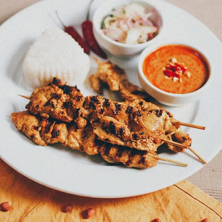 Plate of chicken satay