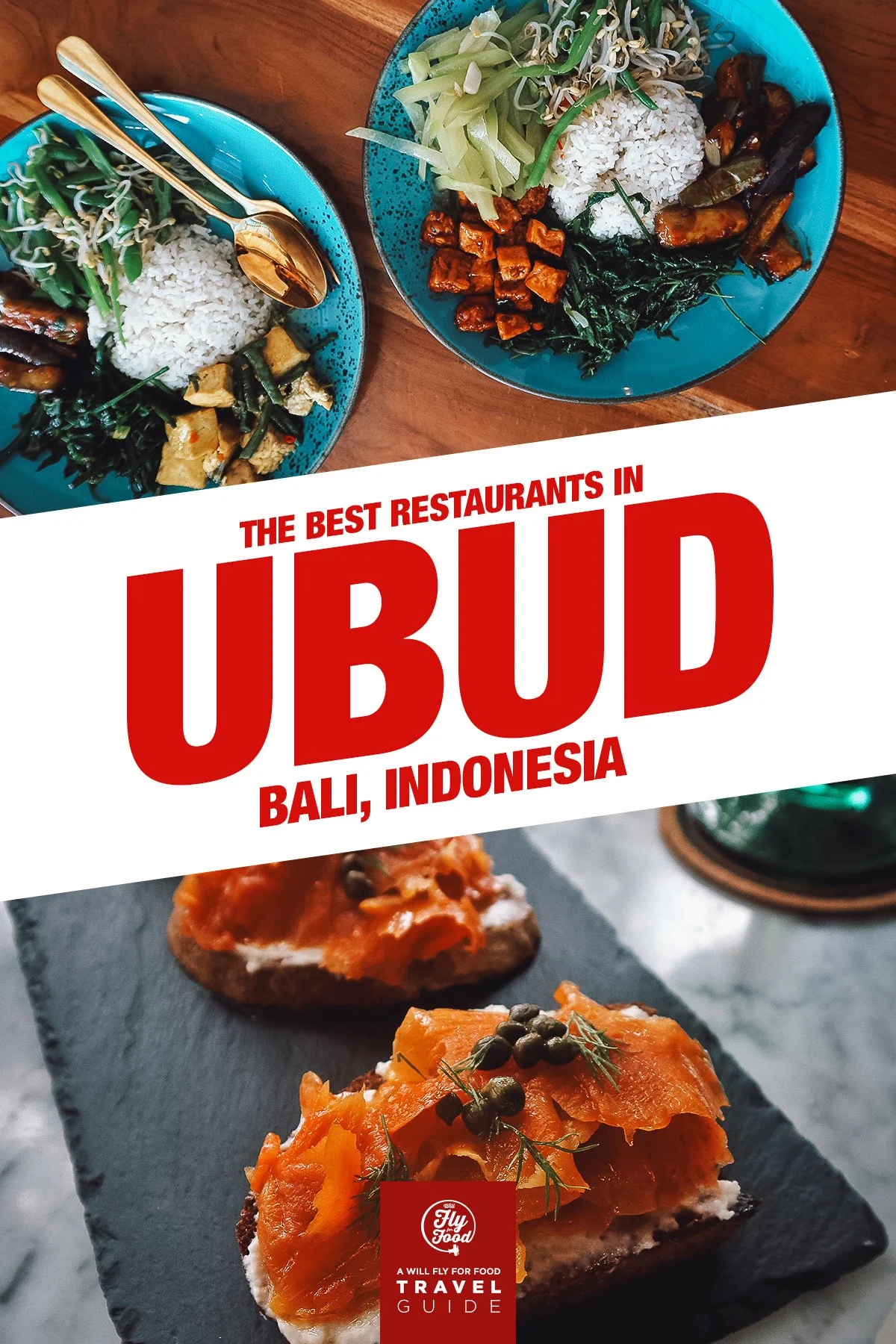 Dishes from restaurants in Ubud, Bali, Indonesia