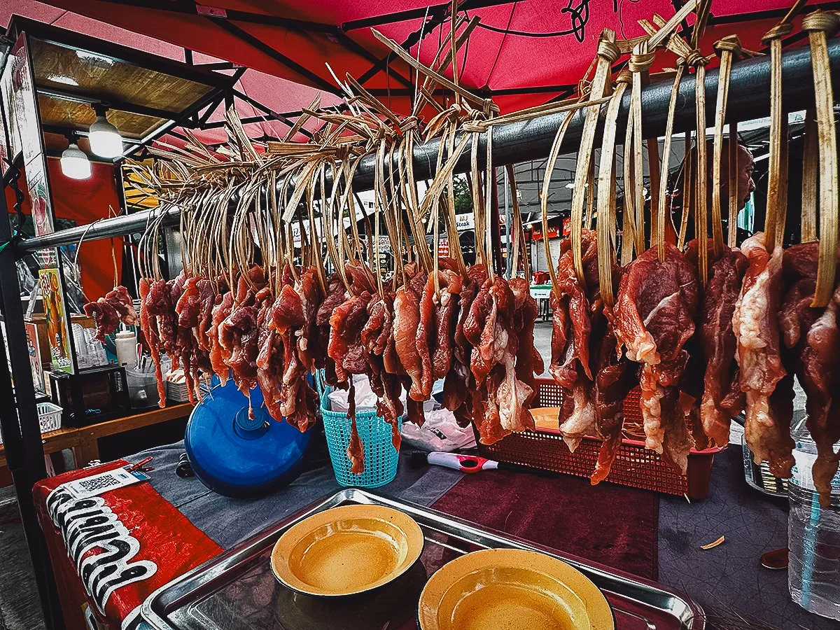 Sun-fried beef for sale at Chiang Mai University Night Market