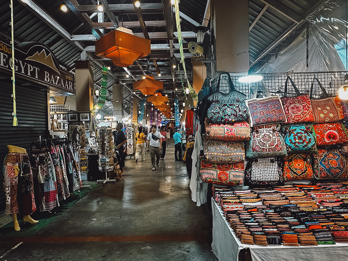 Colorful bags for sale at Kalare Night Bazaar in Chiang Mai