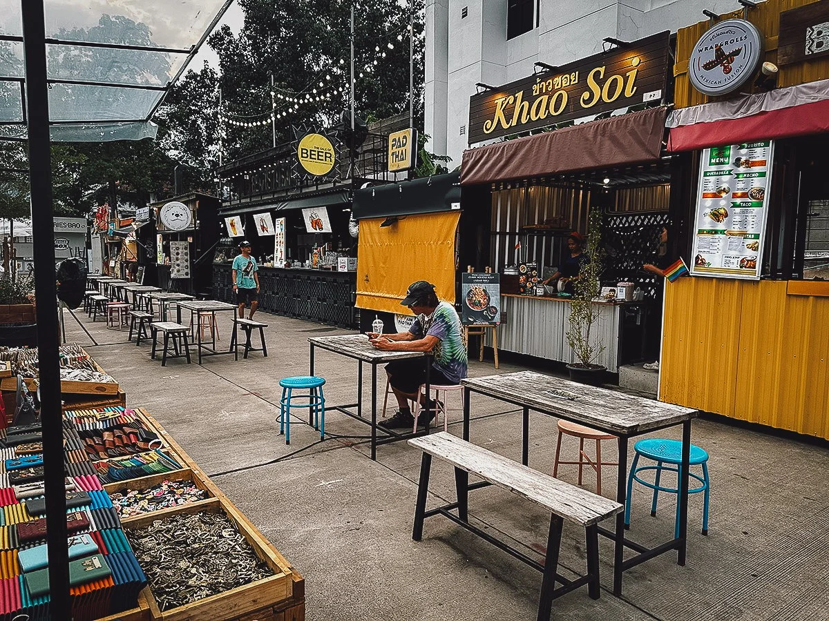 Food stalls at Phaploen night market in Chiang Mai