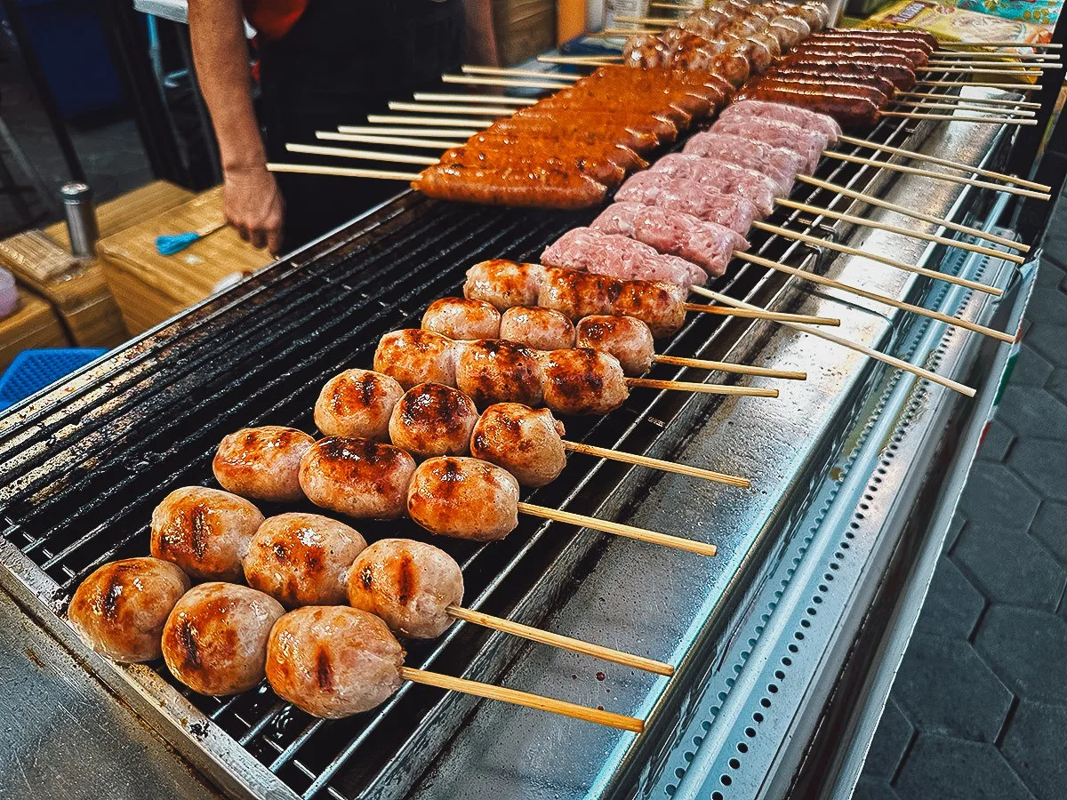 Sai oua sausages along Wua Lai Street in Chiang Mai