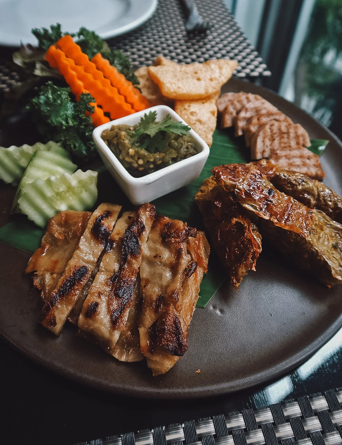 Vegan appetizers at a restaurant in Chiang Mai, Thailand