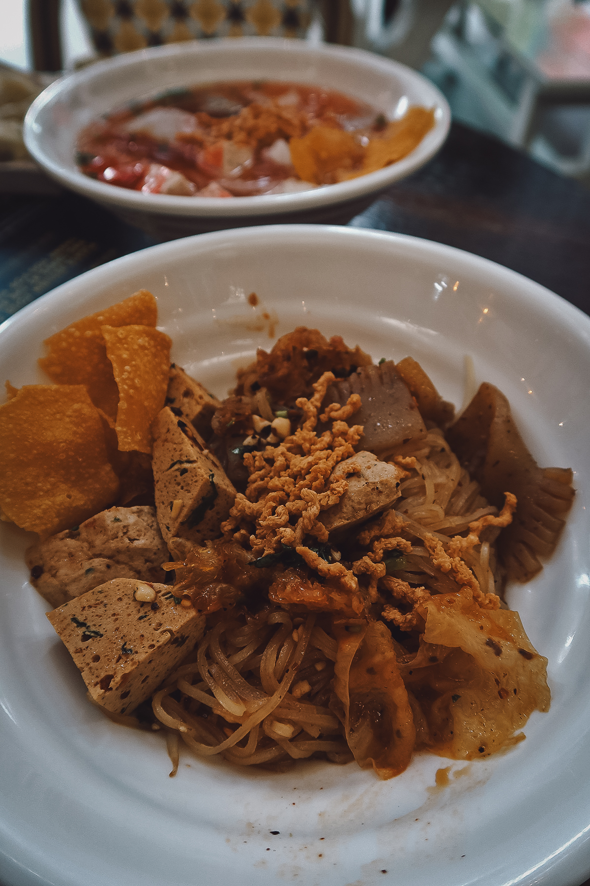 Dry noodle dish at a restaurant in Chiang Mai, Thailand