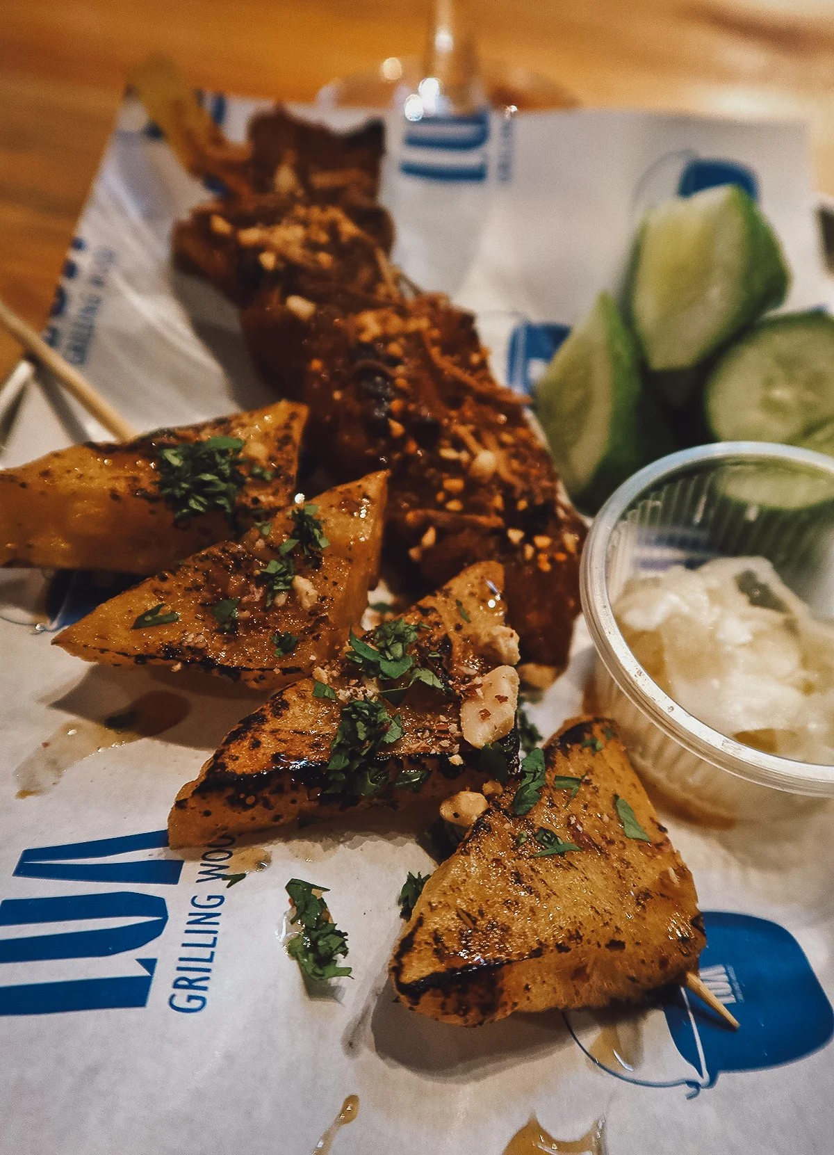 Grilled skewers at Neighborhood Community in Chiang Mai, Thailand