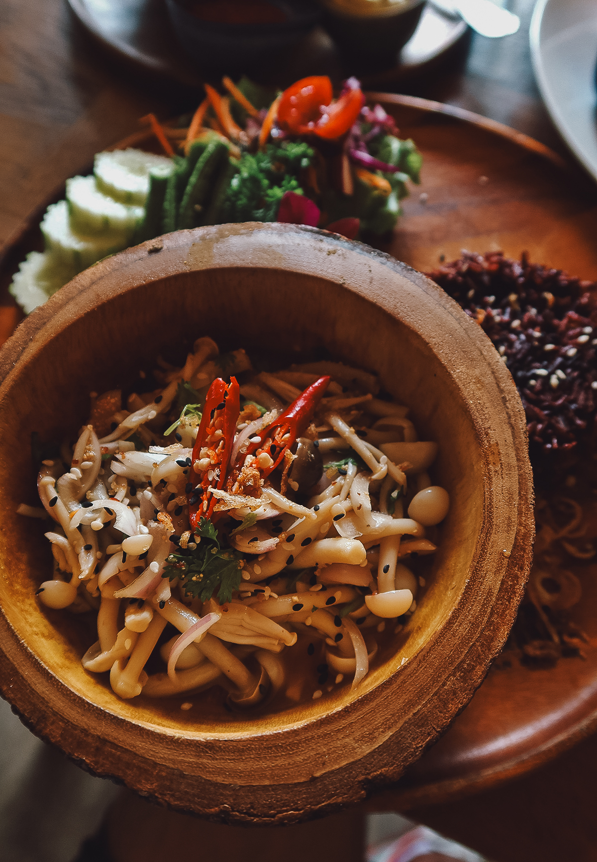 Mushroom larb at a restaurant in Chiang Mai, Thailand