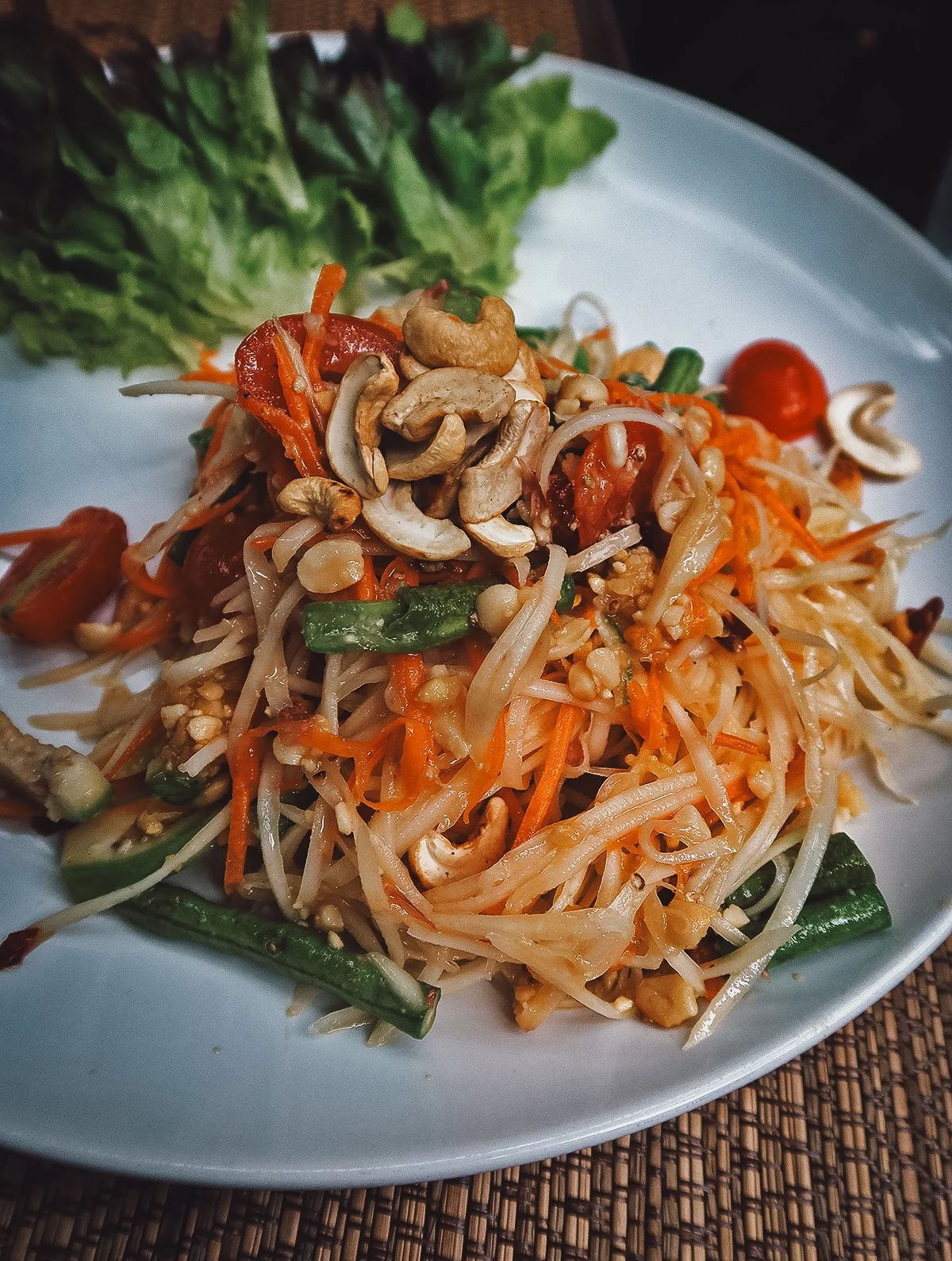 Som tam at a restaurant in Chiang Mai, Thailand