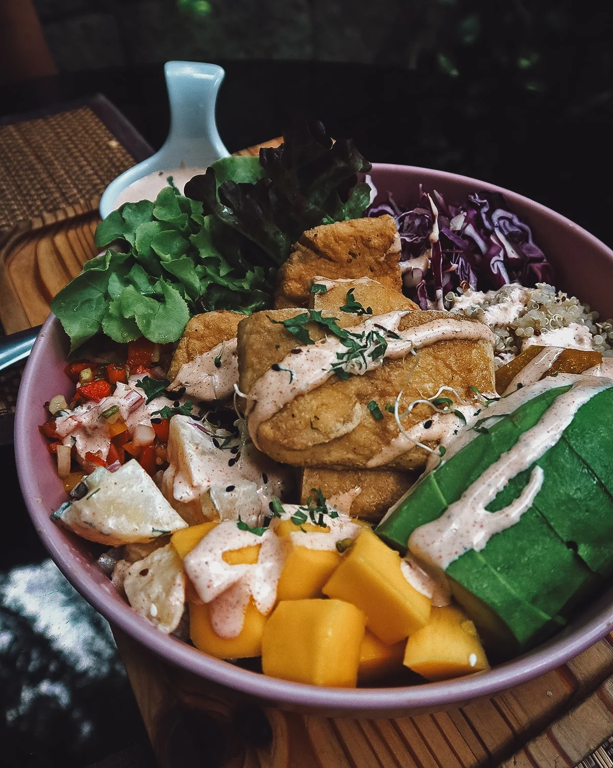 Tofu salad bowl at a restaurant in Chiang Mai, Thailand