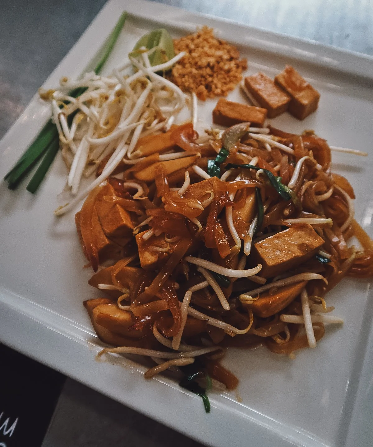 Vegan pad thai at a restaurant in Chiang Mai, Thailand