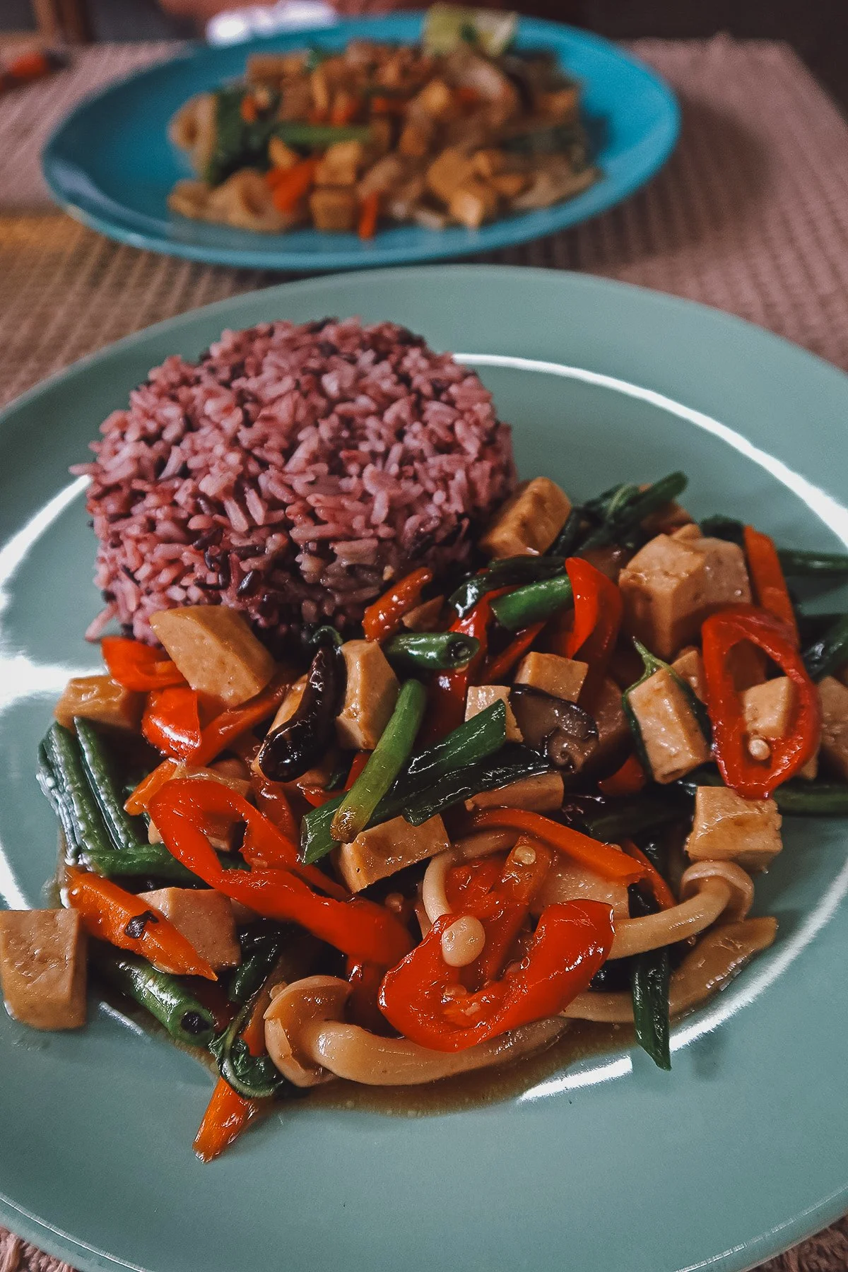 Mushroom pad kra pao at a restaurant in Chiang Mai, Thailand