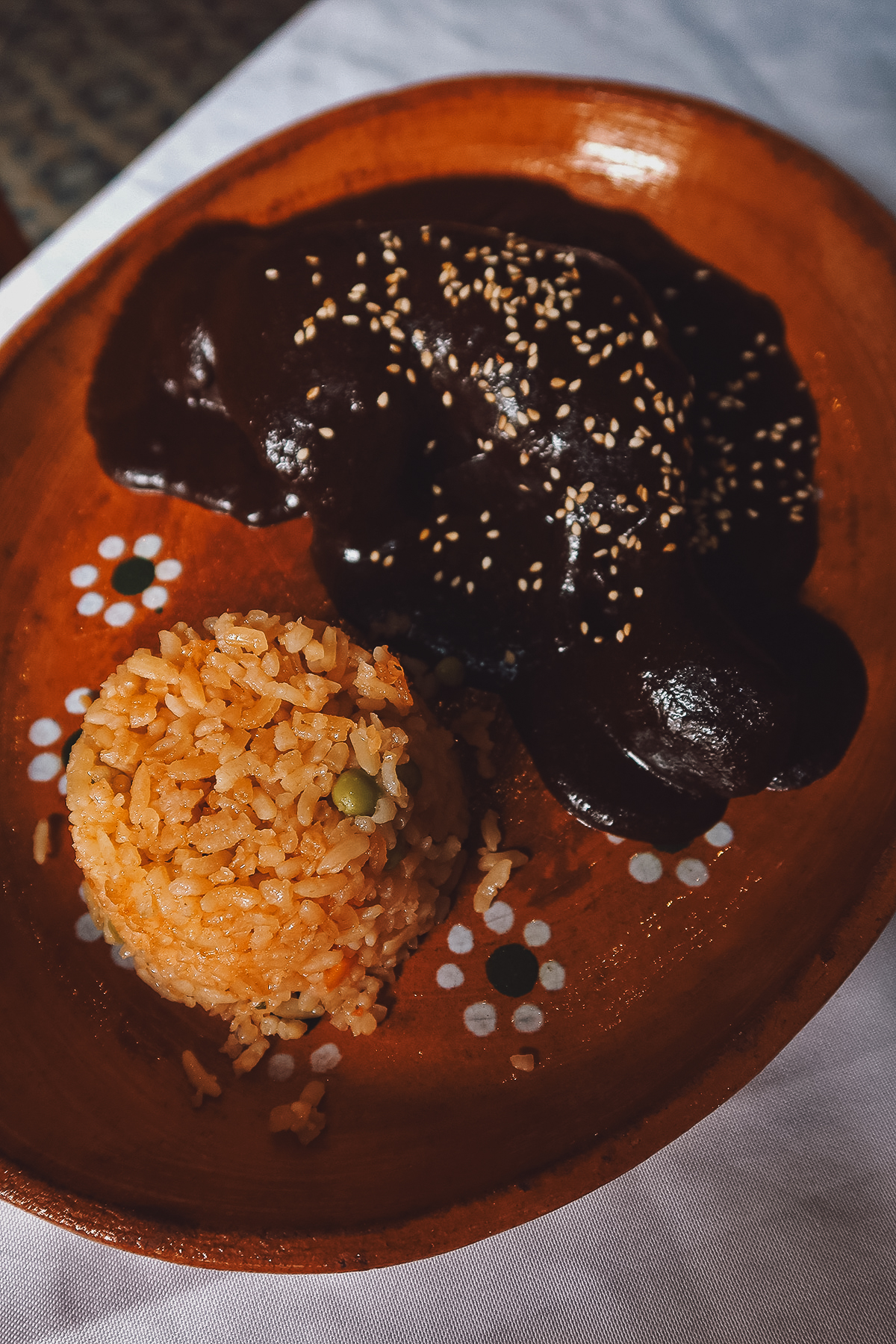 Plate of mole poblano