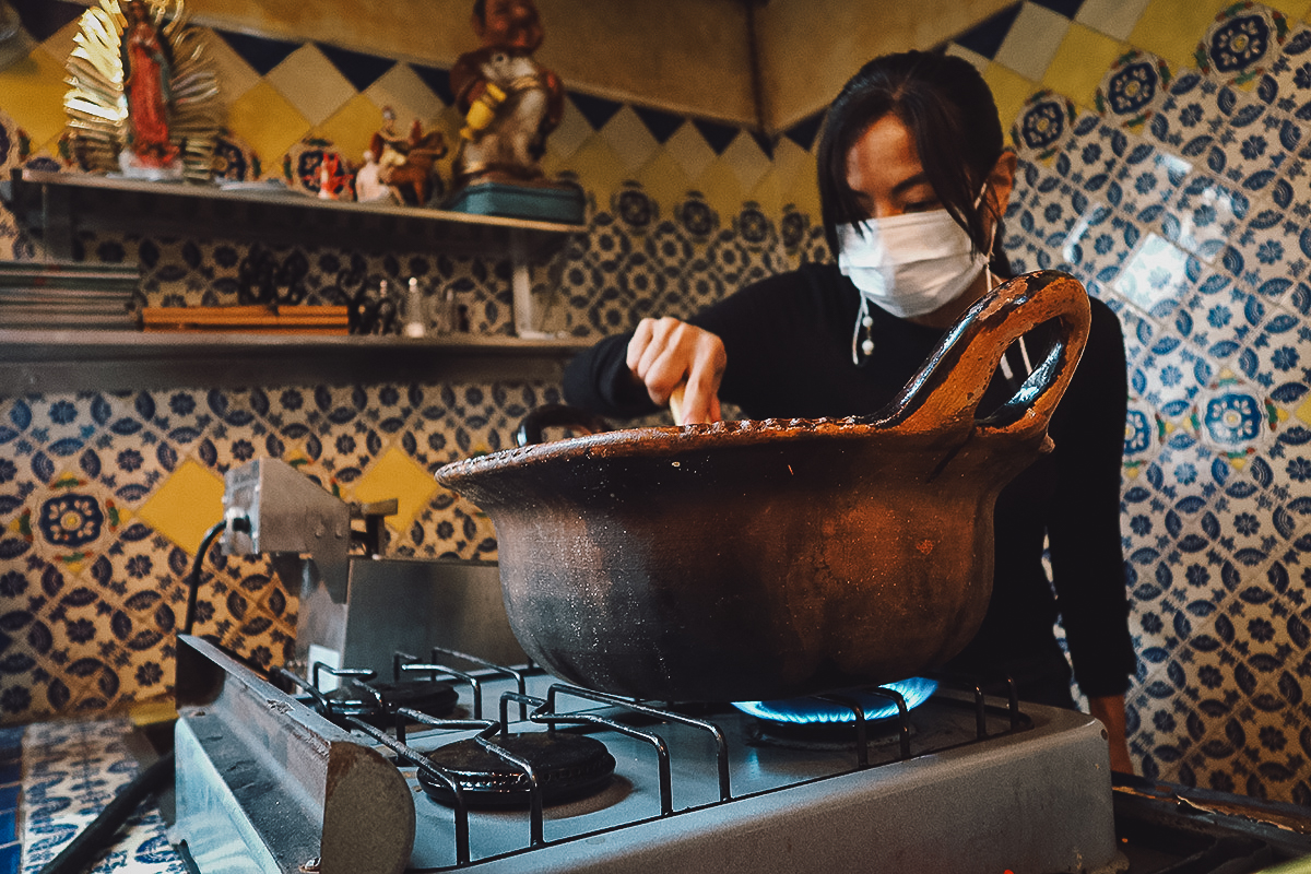 Cooking the mole sauce