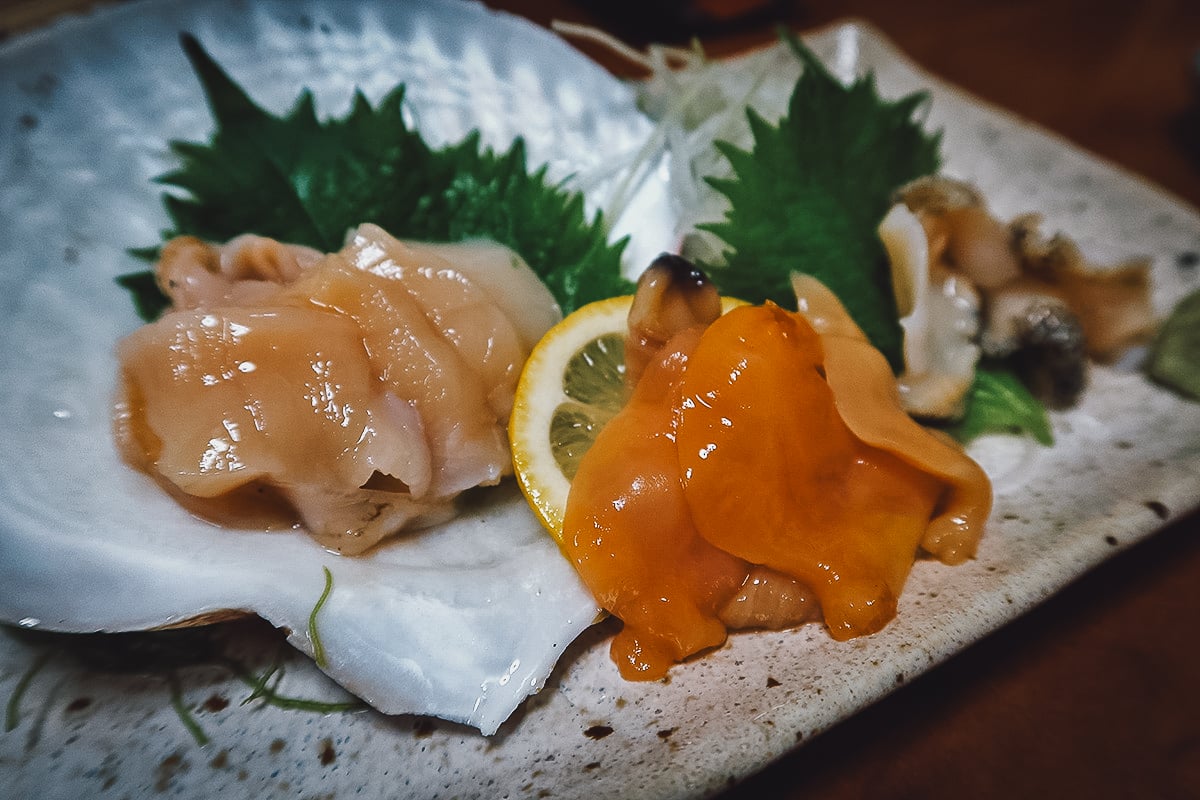 Clam sashimi at Hamaguri in Tokyo