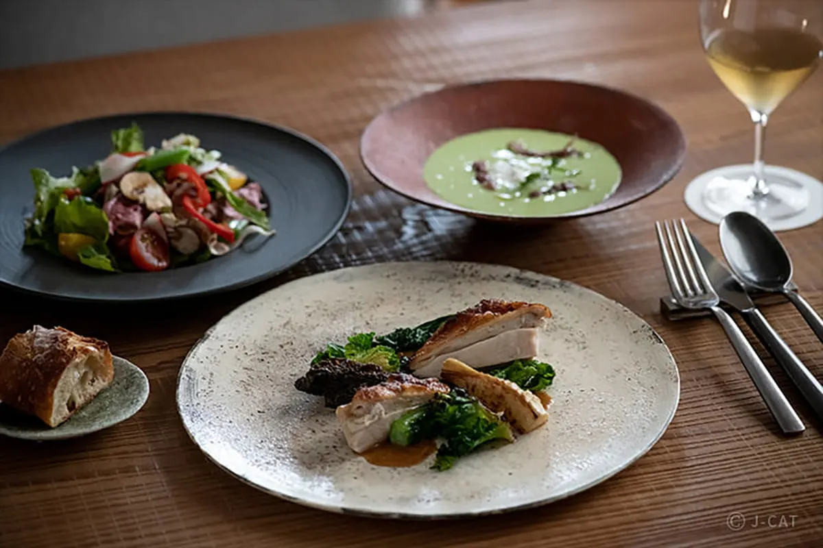 French-Japanese dishes on a table